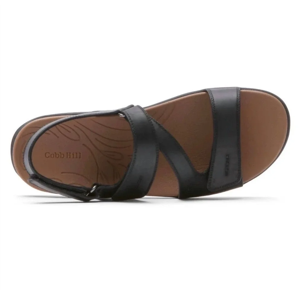 Cobb Hill Rockport Tala Women's 8 Black Leather Strappy Washable Sandals Eco New